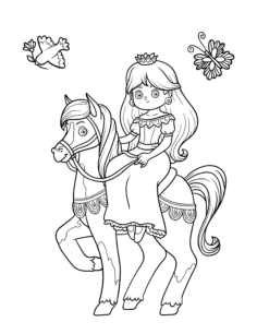 Princess Riding Horse Bird Butterfly Tracing Worksheets Pdf, Free Vectors File